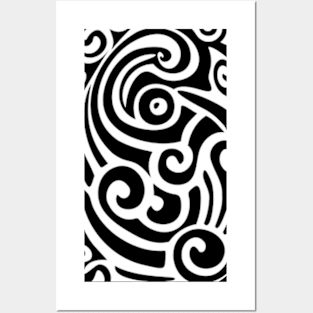 Black and White Abstract Swirly Design Posters and Art